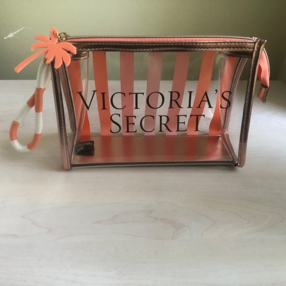New Victoria’s Secret Orange and Ombré Gold Tote & Sunset Striped Wristlet - Picture 4 of 7